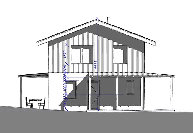 Rural House designed following passive solar design principles. West Elevantion