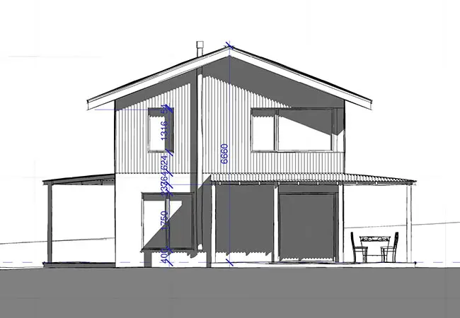 Rural House designed following Passivhaus design principles. West Elevantion